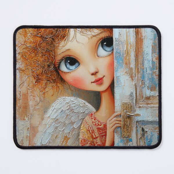 Item preview, Curly-Haired Big-Eyed Angel at the Door designed and sold by ByMosia.