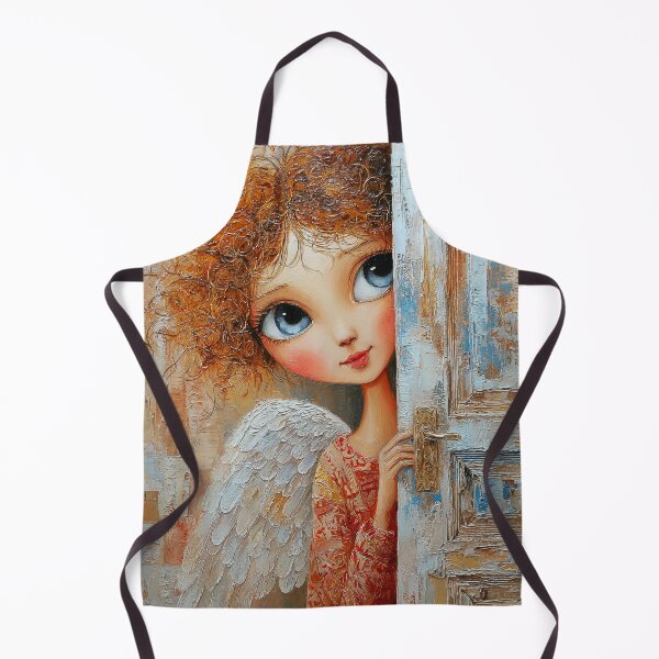 Item preview, Curly-Haired Big-Eyed Angel at the Door designed and sold by byMosia.