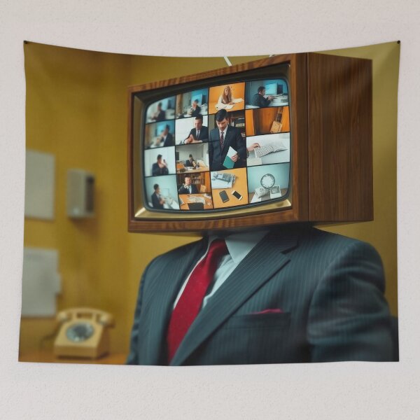 Item preview, Hypnotic TV Head Red Suit - Surreal Retro Television Portrait designed and sold by Cine8.