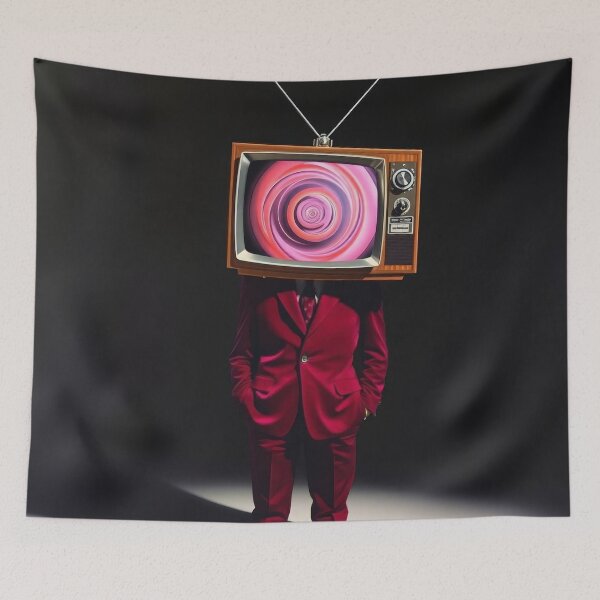 Item preview, Hypnotic TV Head Red Suit - Surreal Retro Television Portrait designed and sold by Cine8.