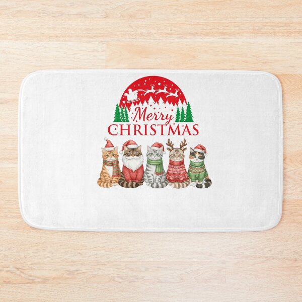 Item preview, Merry Christmas Cats in Santa Hats – Cute Festive Holiday Cat Illustration designed and sold by Fouziaart08.