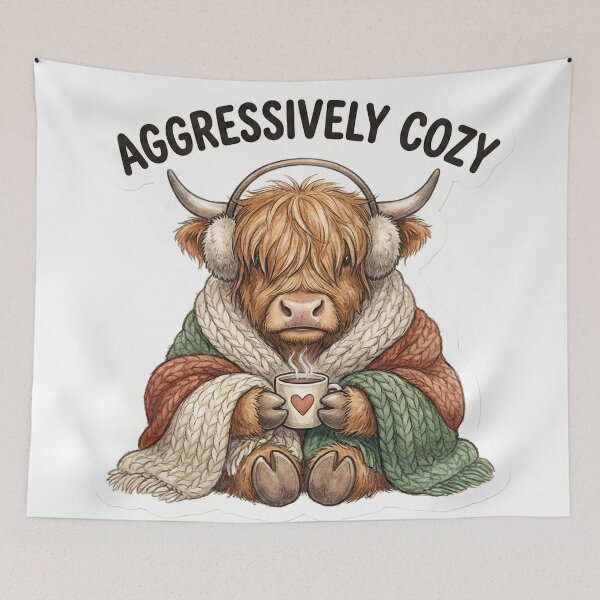 Item preview, Aggressively Cozy Fluffy Highland Cow Winter designed and sold by StickyGuys.