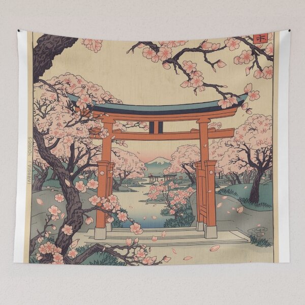 Item preview, Japanese Cherry Blossom Ukiyo-e Art | Sakura Garden Woodblock Print Style Hiroshige Hokusai Inspired designed and sold by Vandy Fullam.