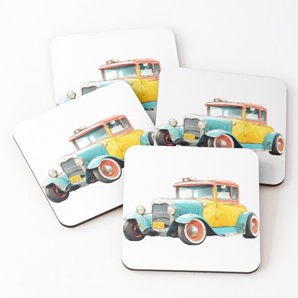 Artikelvorschau, Vintage-Illustration eines klassischen Autos – farbenfrohe Retro-Hot-Rod-Kunst entworfen und verkauft von DesignArtist.ia.