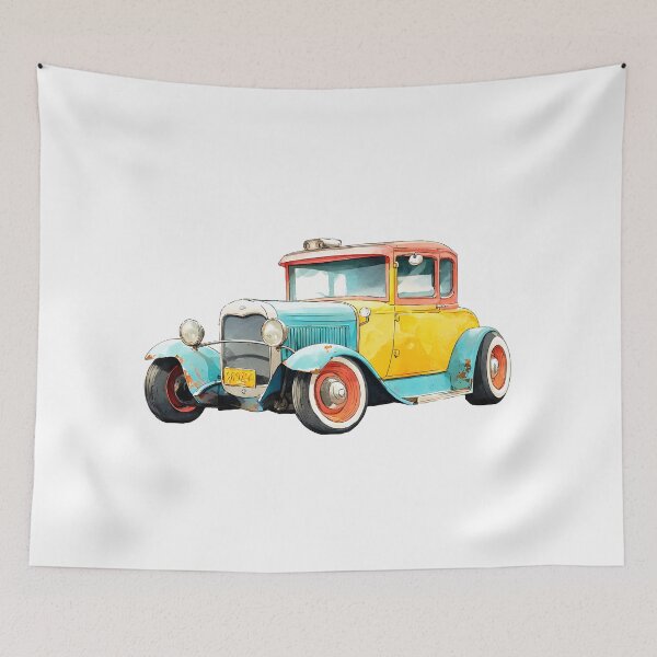 Artikelvorschau, Vintage-Illustration eines klassischen Autos – farbenfrohe Retro-Hot-Rod-Kunst entworfen und verkauft von DesignArtist.ia.