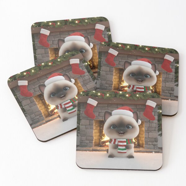 Item preview, Siamese Kitten by Fireplace – Cozy Christmas Scene designed and sold by meesub.