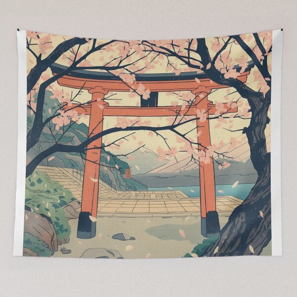 Item preview, Serene Sakura Garden Ukiyo-e Print | Traditional Japanese Woodblock Cherry Blossom Art Edo Period designed and sold by Vandy Fullam.