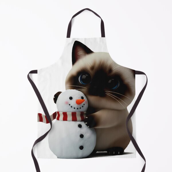 Item preview, Siamese Kitten Hugging Snowman – Cozy Christmas Art designed and sold by meesub.