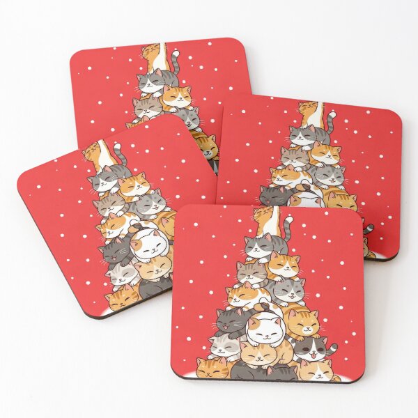 Item preview, Kawaii Cat Pile Christmas Tree - Cute Kitten Stacker designed and sold by Mikhail Palinchak.
