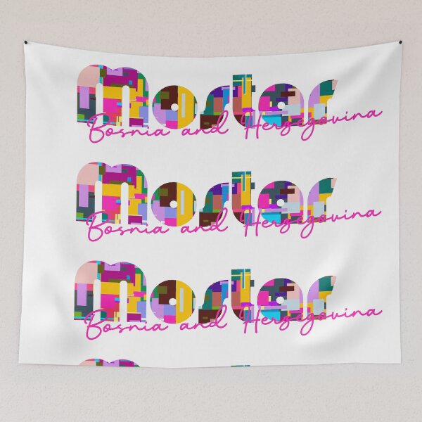 Item preview, Mostar, Bosnia and Herzegovina, Vibrant Abstract City Typography Art designed and sold by Wanderful-roads.