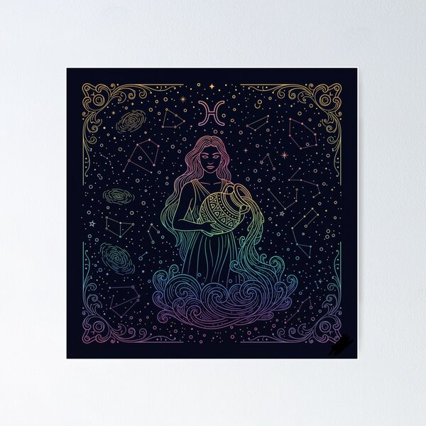 Item preview, Aquarius Zodiac Sign Art – Aquarius Water Bearer Illustration designed and sold by Live_With_Suzy.