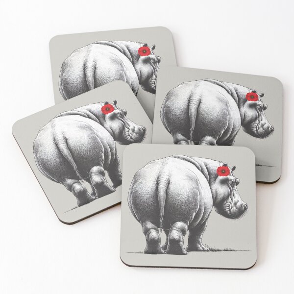 Item preview, Cute Hippo Illustration Walking Away with Poppy Flower "HIppo Bum", Funny Animal Art designed and sold by Kmcantley.