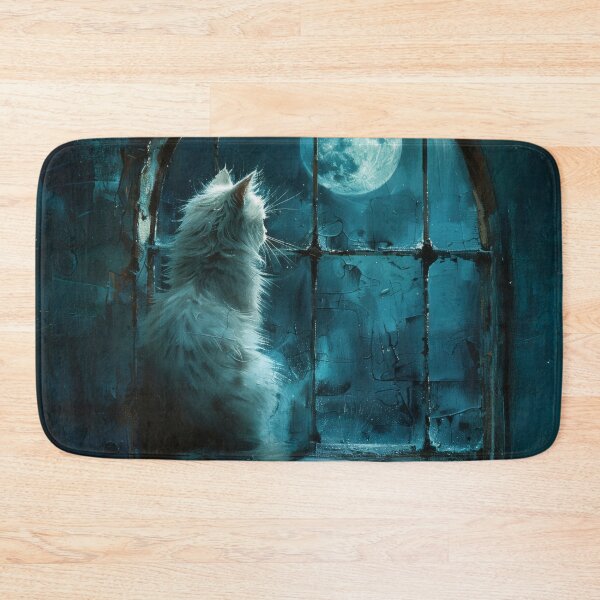 Item preview, White Mystical Cat Watching the Moon designed and sold by Erika Kaisersot.