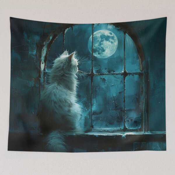 Item preview, White Mystical Cat Watching the Moon designed and sold by Erika Kaisersot.