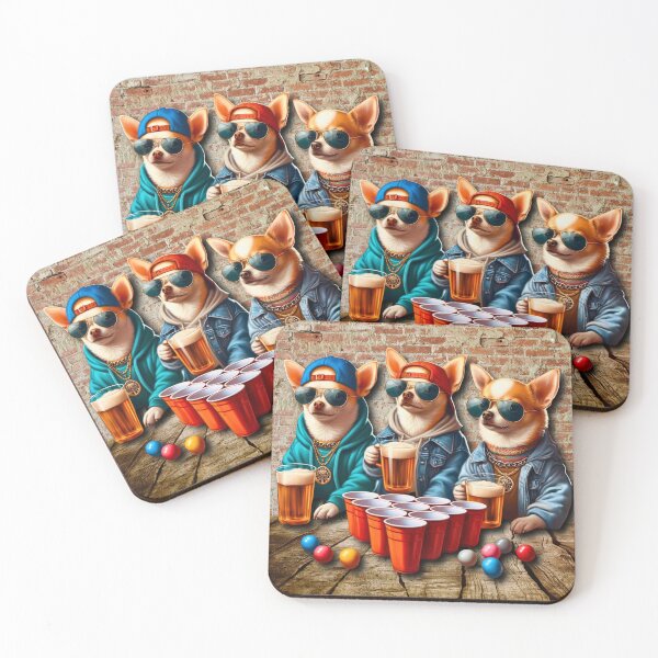 Item preview, Funny Hipster Chihuahuas Playing Beer Pong Bar Art designed and sold by Kmcantley.