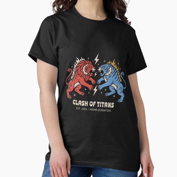 Vintage Style Red Lion vs Blue Tiger Battle Arena Classic T-Shirt