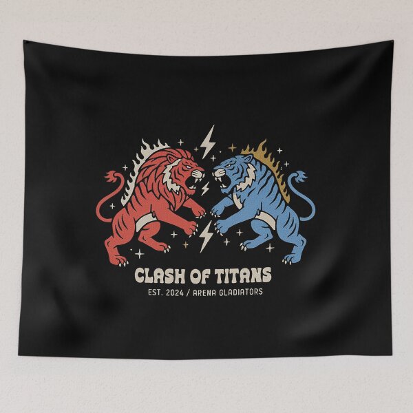 Item preview, Vintage Style Red Lion vs Blue Tiger Battle Arena designed and sold by zzz888.