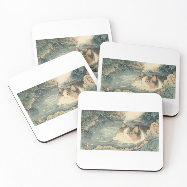 Item preview, Ukiyo-e Cat Enjoying a Traditional Japanese Hot Spring designed and sold by ZenPop Art.