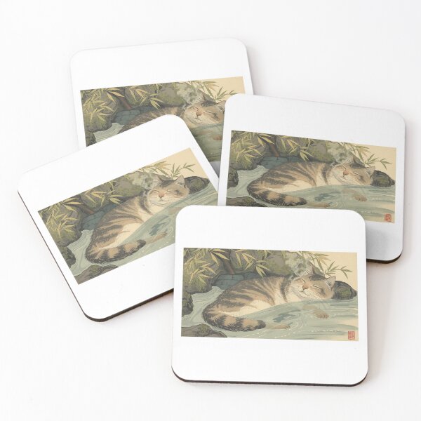 Item preview, Ukiyo-e Cat Enjoying a Traditional Japanese Hot Spring designed and sold by ZenPop Art.