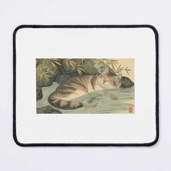 Item preview, Ukiyo-e Cat Enjoying a Traditional Japanese Hot Spring designed and sold by ZenPop Art.