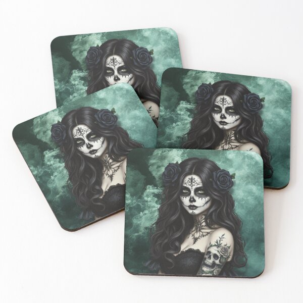 Item preview, muertos lady – gothic tattoo beauty – dark fantasy skull art designed and sold by Traumrausch.
