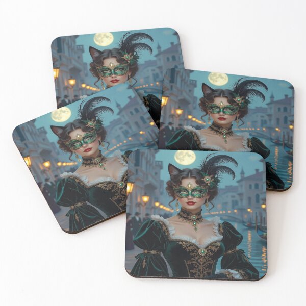 Item preview, Moonlit Masquerade in Venice – Elegance, Cat Magic & Surreal Romance in Emerald & Gold designed and sold by FotoworldEdel.