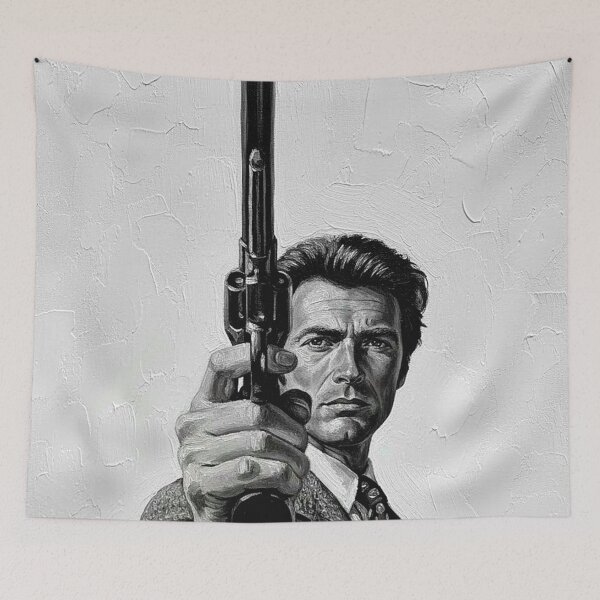 Item preview, Monochrome Action Star Magnum Gun Art | Intense Stare Detective Painting | Classic Cinema Hero designed and sold by Art's Diner.