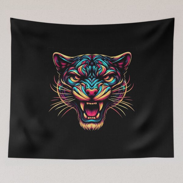 Item preview, Vivid Stylized Roaring Big Cat Head Art in Abstract Colors designed and sold by beast-net.