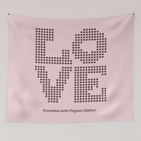 Item preview, LOVE Encoded with Pigpen Cipher Design in Dot Matrix Style on Pink Background designed and sold by SplashTastic.