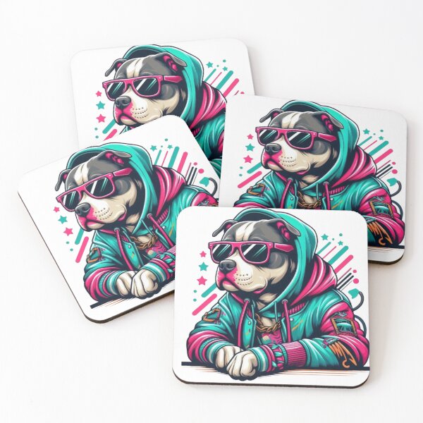 Item preview, Cool Pitbull  Dog in Hoodie – Neon Street Art Illustration designed and sold by Dogandesighn.