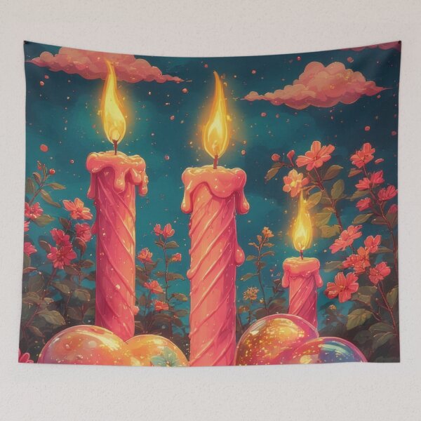 Item preview, Romantic candle hearts in a field of flowers designed and sold by Mianku | Für das Leben.