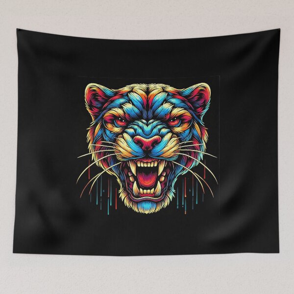 Item preview, Fierce Colorful Feline Head Roaring Artwork designed and sold by beast-net.