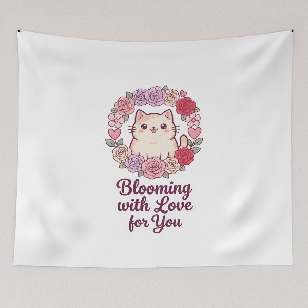 Item preview, Blooming with Love for You Kawaii Floral Cat Valentine designed and sold by Quillway.