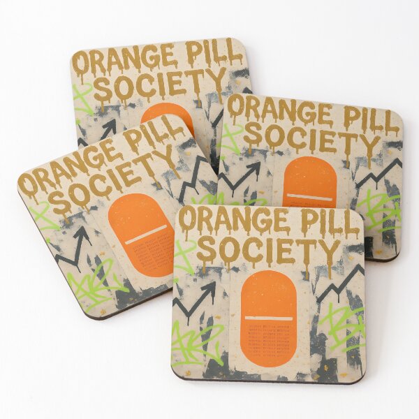 Item preview, Orange Pill Society Graffiti Poster – Bitcoin Orange Capsule Street Art with Crown Icons and Bullish Chart Arrows designed and sold by Bored Elon.