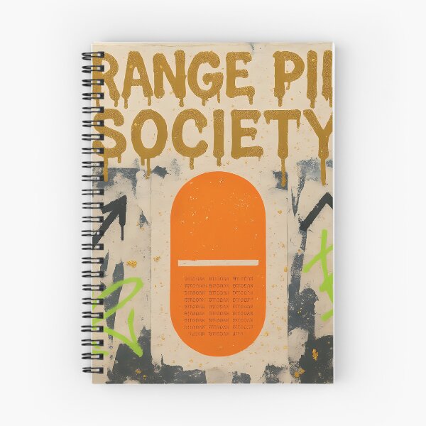 Item preview, Orange Pill Society Graffiti Poster – Bitcoin Orange Capsule Street Art with Crown Icons and Bullish Chart Arrows designed and sold by Bored Elon.
