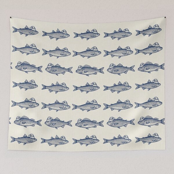 Item preview, Christmas fish pattern with hats, fish, nautical designed and sold by AestheticsTime.