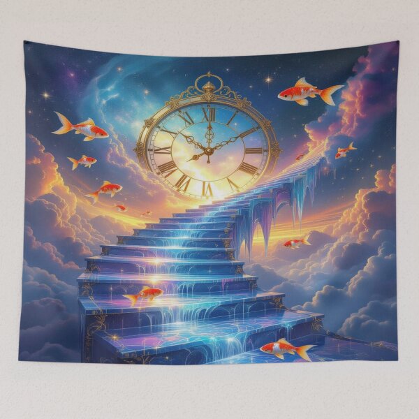 Item preview, Surreal Stairway to Time – Goldfish & Cosmic Clock in a Dreamlike Sky full of fantasy & movement designed and sold by FotoworldEdel.