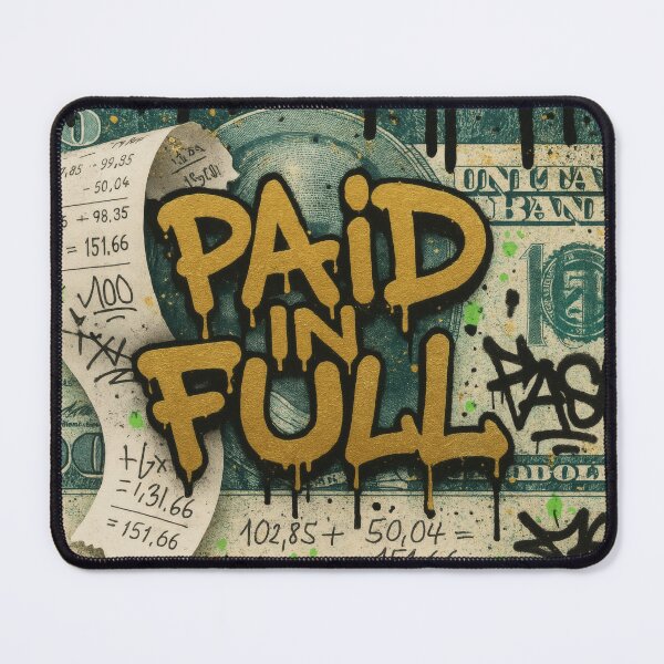 Item preview, Paid in Full Graffiti Money Poster – Vintage 100 Bill Street Art Collage with Gold Drip Typography designed and sold by Bored Elon.