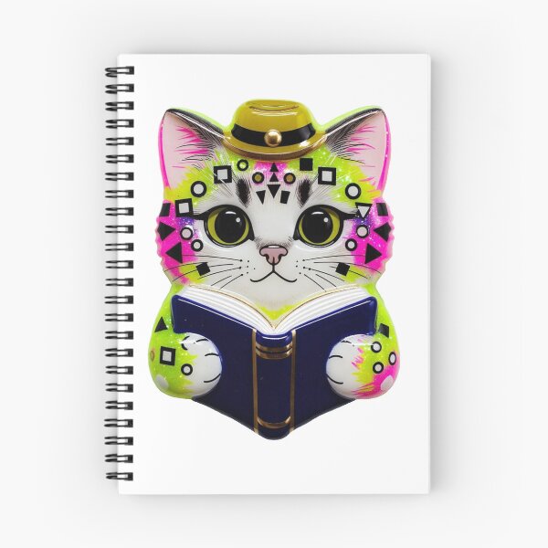 Item preview, Colorful Cute Whimsical Cat Reading a Book - Faux ceramic and 3D look designed and sold by pegdoesart.