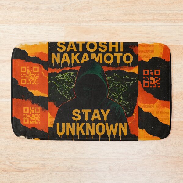 Item preview, Satoshi Nakamoto “Stay Unknown” Grunge Poster – Hooded Anonymous Figure with Neon Network World Map and QR Code Panels designed and sold by Bored Elon.