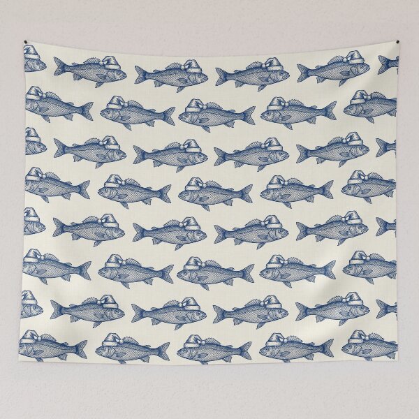 Item preview, Christmas fish pattern: Engraved border with Santa hats designed and sold by AestheticsTime.
