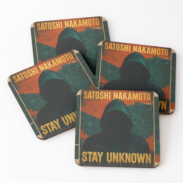 Item preview, Satoshi Nakamoto “Stay Unknown” Poster – Anonymous Hoodie Figure with Blockchain Network Map in Vintage Grunge Crypto Art designed and sold by Bored Elon.
