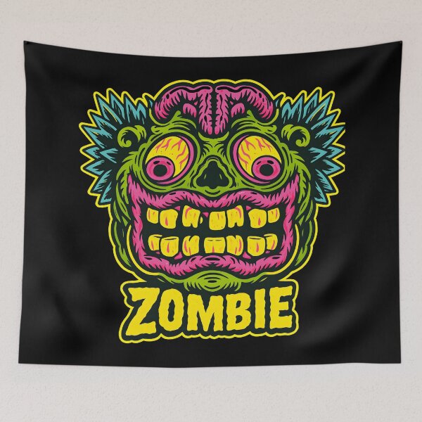 Item preview, Neon Zombie Face Horror Psychedelic Monster Halloween Illustration Design designed and sold by DrawHandArt.