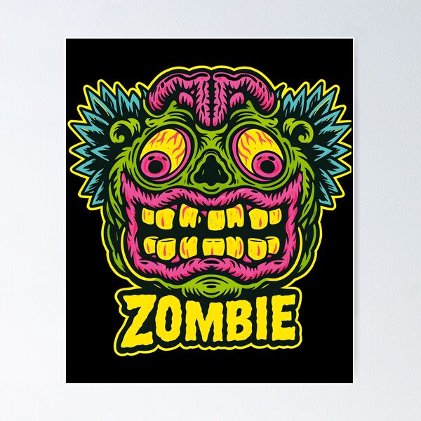 Item preview, Neon Zombie Face Horror Psychedelic Monster Halloween Illustration Design designed and sold by DrawHandArt.