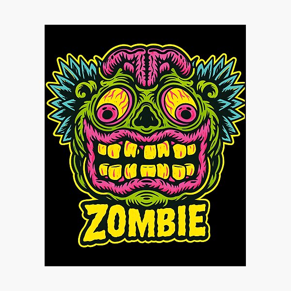 Item preview, Neon Zombie Face Horror Psychedelic Monster Halloween Illustration Design designed and sold by DrawHandArt.