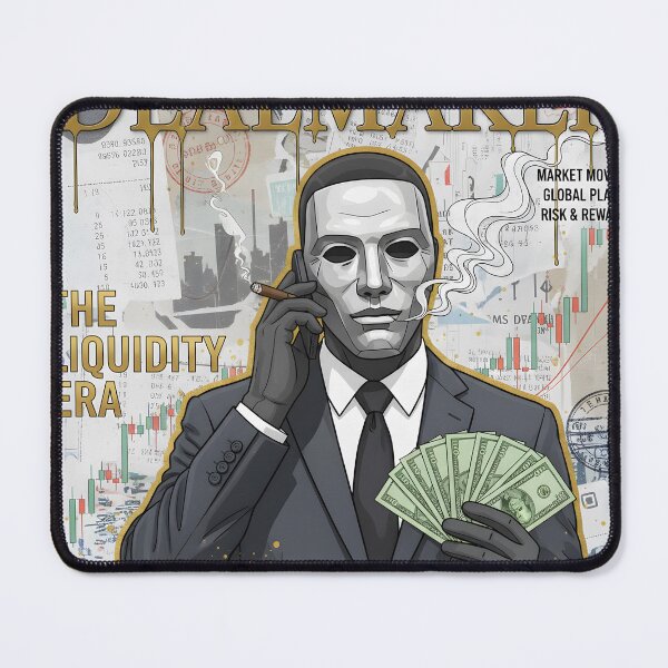 Item preview, The Dealmaker Liquidity Era Poster Masked Suit Trader With Cash And Cigar On Market Collage Background designed and sold by Bored Elon.