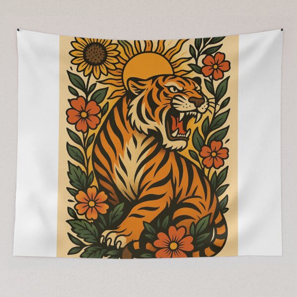 Item preview, Roaring Tiger Floral Art – Bold Vintage Tattoo Style designed and sold by kimkosovo.