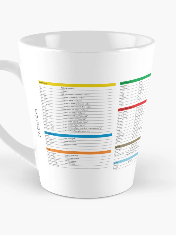 Thumbnail 3 of 4, Coffee Mug, CSS Cheat Sheet Web Development Programming Guide designed and sold by wdevkn.