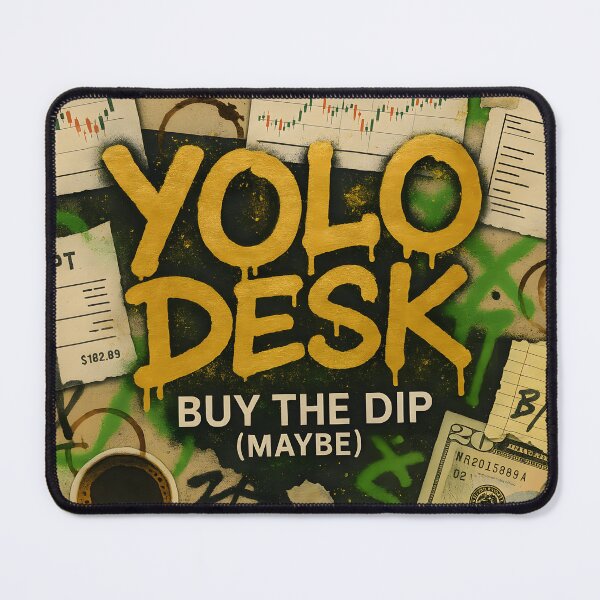 Item preview, YOLO Desk Graffiti Trading Collage Poster Buy The Dip Maybe With Gold Drip Typography designed and sold by Bored Elon.