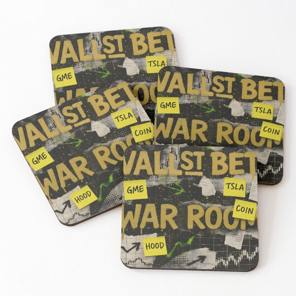 Item preview, Wall Street Bets War Room Graffiti Poster – Trading Chart Collage with Gold Drip Typography, Green Arrows and Sticky Note Tickers designed and sold by Bored Elon.